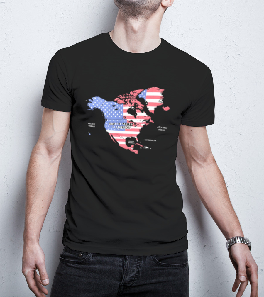 United States American Flag Map Of North America Featuring USA Canada Mexico Greenland T-Shirt