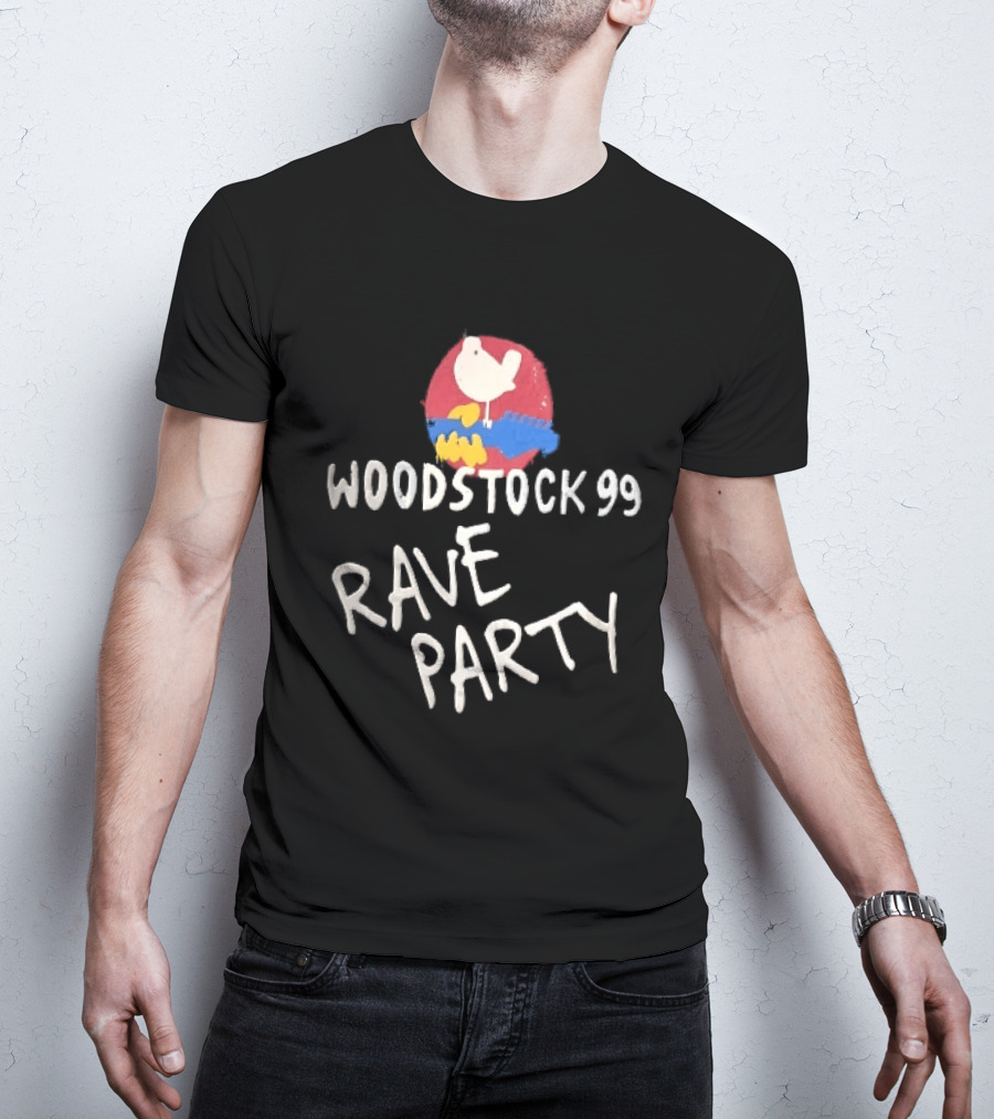 Woodstock 99 Rave Party White Dove Blue Guitar Red T-Shirt