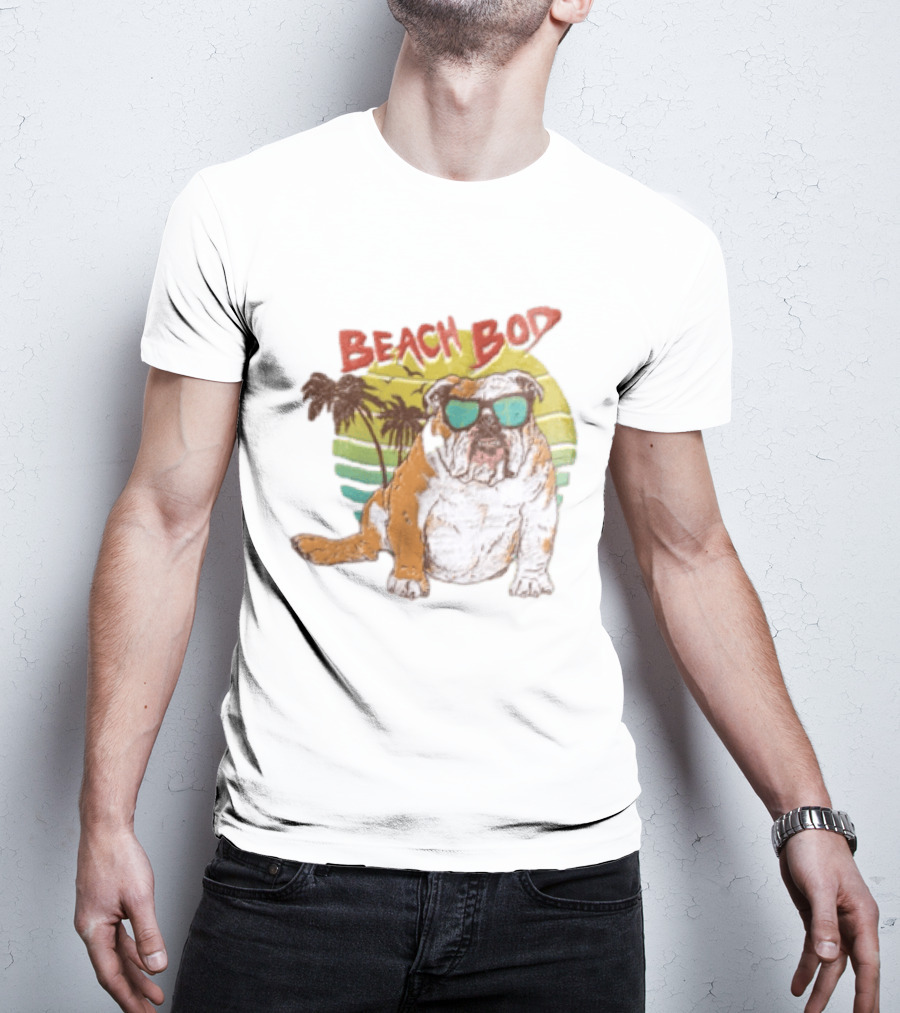 Beach Bod Bulldog With Sunglasses And Palm Trees T-Shirt