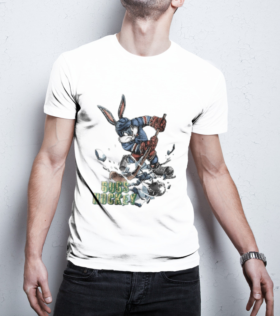 Bugs Hockey Cartoon Bunny Cracking Ice Puck Shot Distressed T-Shirt