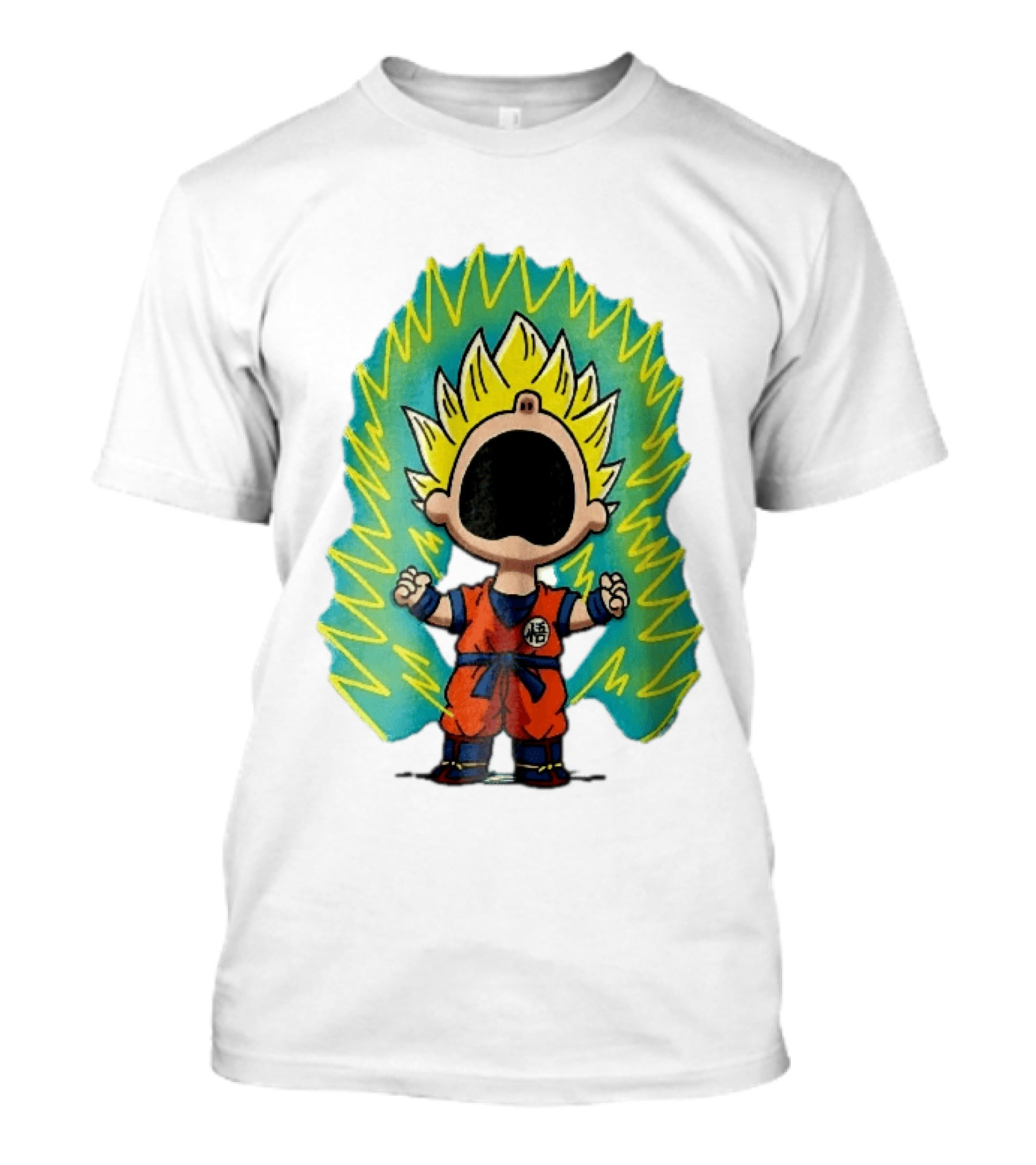 Cartoon Super Saiyan Screaming Boy With Yellow Aura And Orange Suit T-Shirt