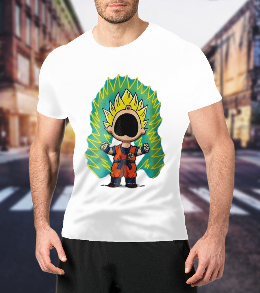 Cartoon Super Saiyan Screaming Boy With Yellow Aura And Orange Suit T-Shirt