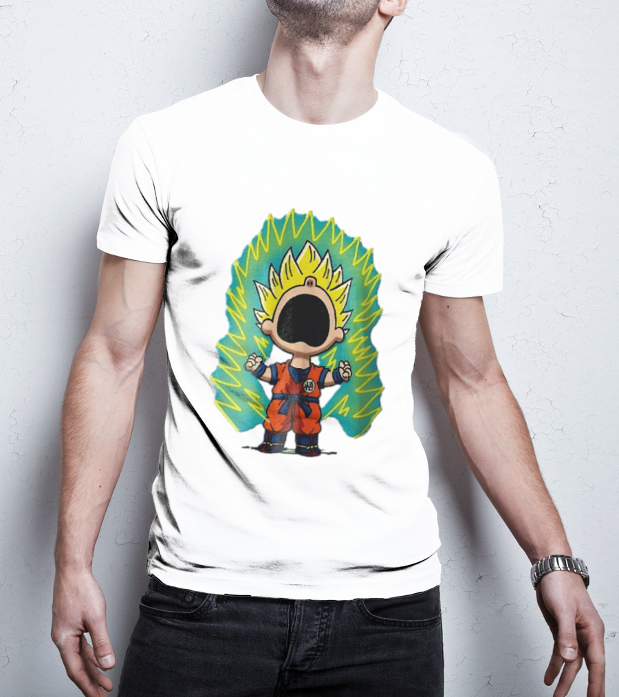 Cartoon Super Saiyan Screaming Boy With Yellow Aura And Orange Suit T-Shirt