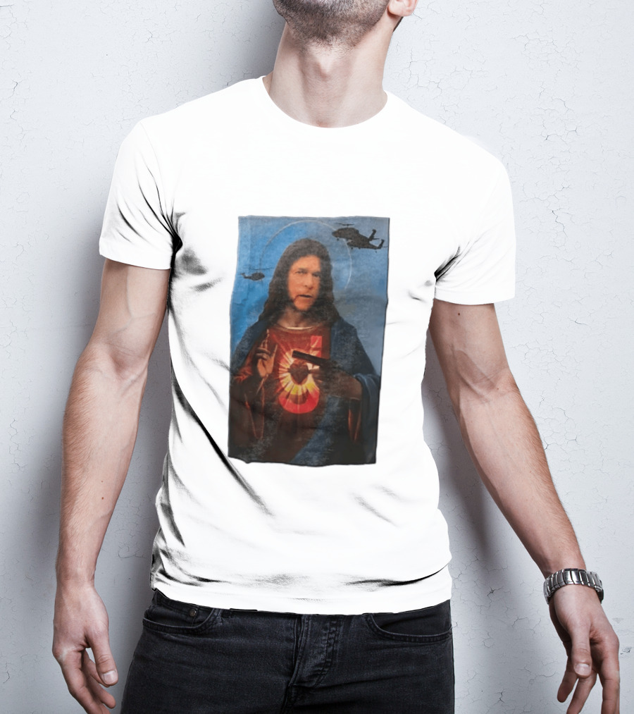 Jesus With Handgun And Military Helicopters Halo T-Shirt