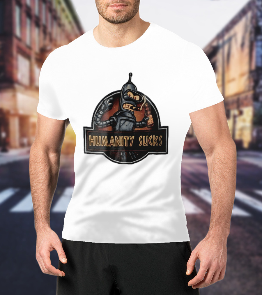 Humanity Sucks Robot Holding Beer T-Shirt