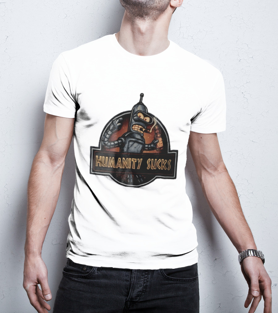 Humanity Sucks Robot Holding Beer T-Shirt