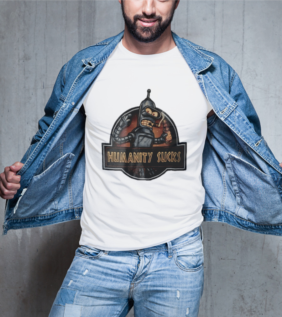 Humanity Sucks Robot Holding Beer T-Shirt