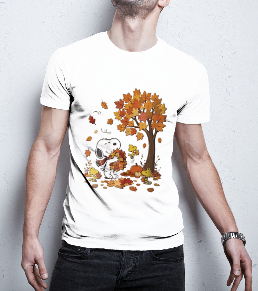 Snoopy Woodstock Autumn Leaves Pumpkin Fall Season Vibes T-Shirt