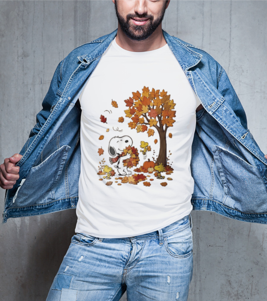 Snoopy Woodstock Autumn Leaves Pumpkin Fall Season Vibes T-Shirt
