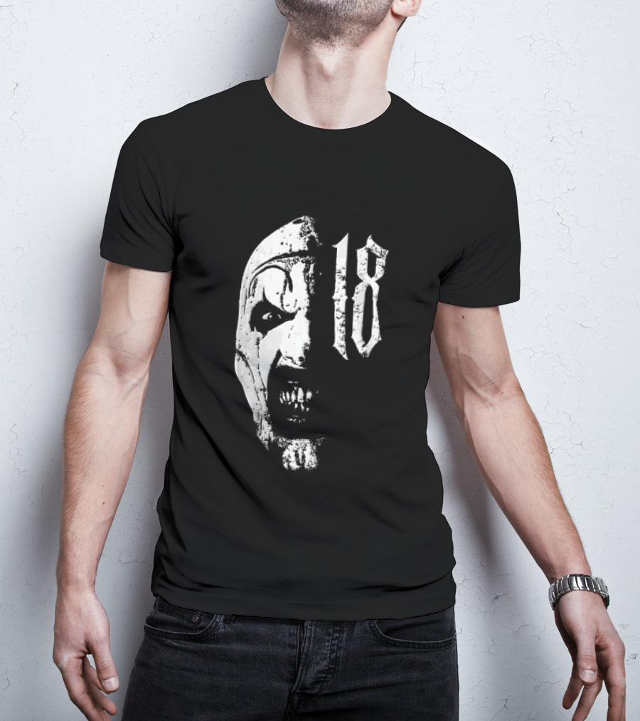 18 Terrifier Clown Distressed Half Face Screaming T-Shirt