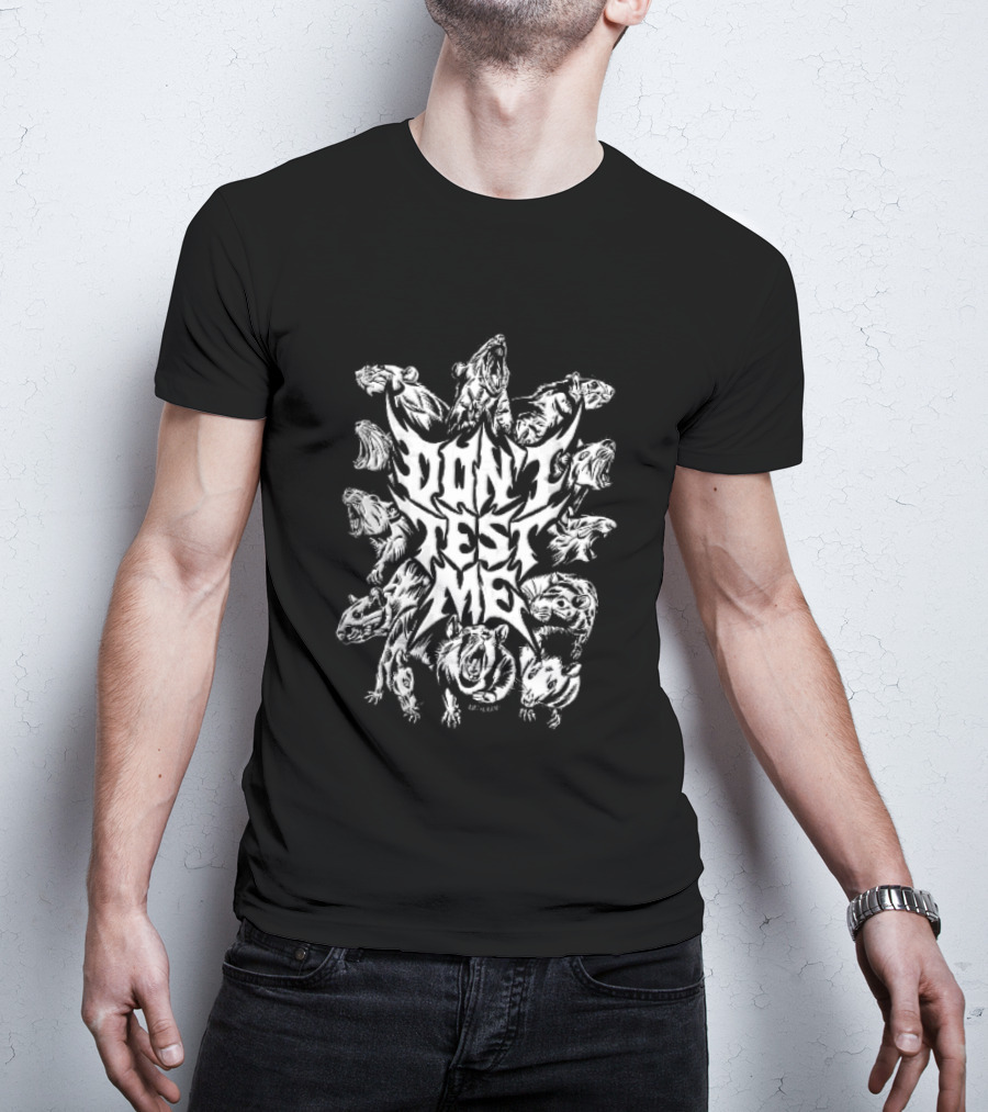 Anticarnist Don't Test Me Snarling Rats Metal Line Symmetrical T-Shirt