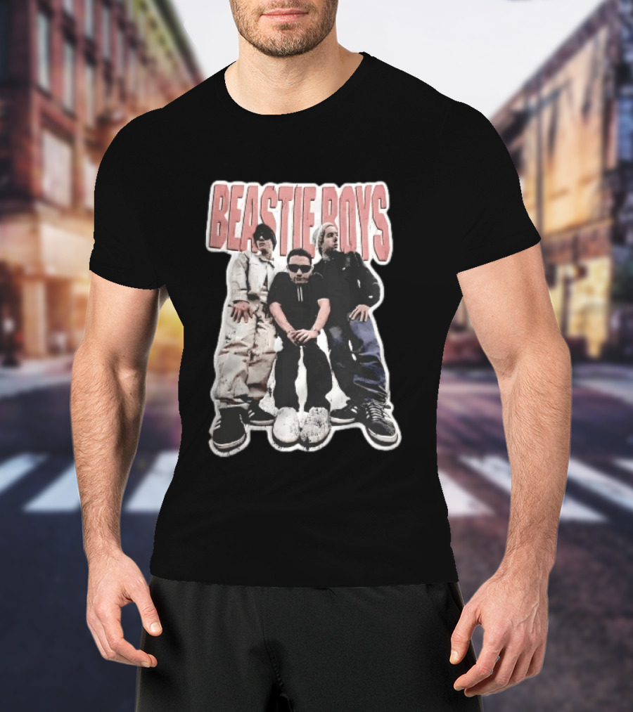 BEASTIE BOYS Three Band Members Group Photo Distressed Bootleg T-Shirt