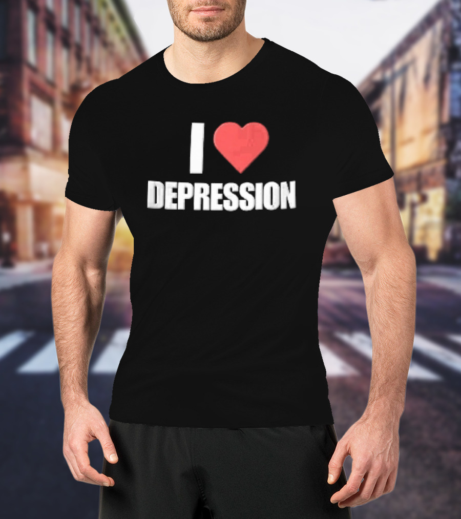 I Heart Depression White Text Red Heart Shape T-Shirt
