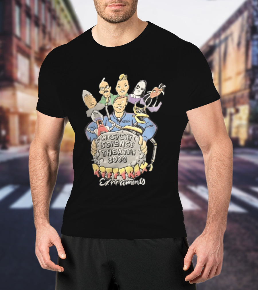 Mystery Science Theater 3000 Rifftrax Experiments Nelson Cartoon Caricature Host Robots Moon Rock T-Shirt