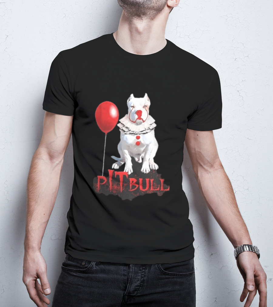 Pitbull Dog Pennywise Clown Red Balloon Distressed White T-Shirt