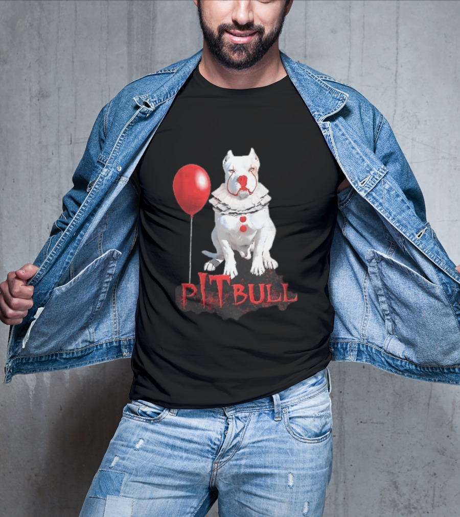 Pitbull Dog Pennywise Clown Red Balloon Distressed White T-Shirt