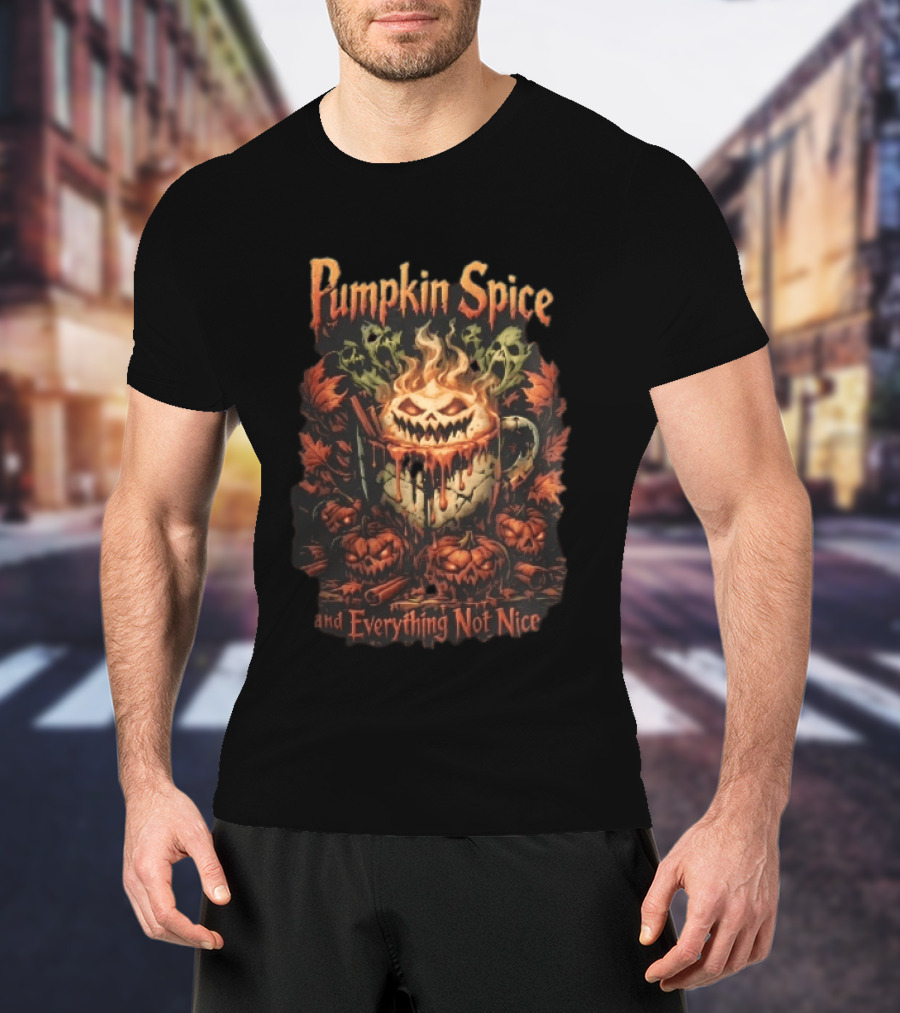 Pumpkin Spice And Everything Not Nice Evil With Ghosts And Skulls Steam T-Shirt