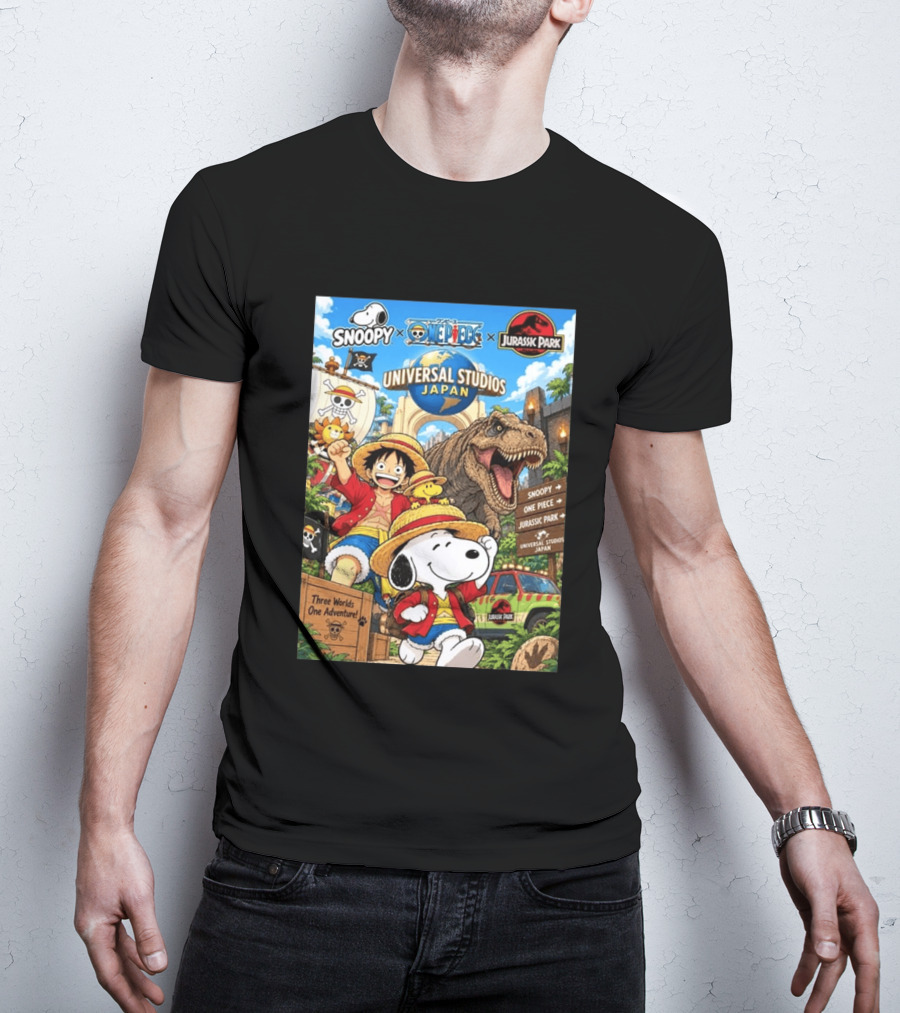 Snoopy One Piece Jurassic Park Universal Studios Japan Three Worlds One Adventure T-Shirt