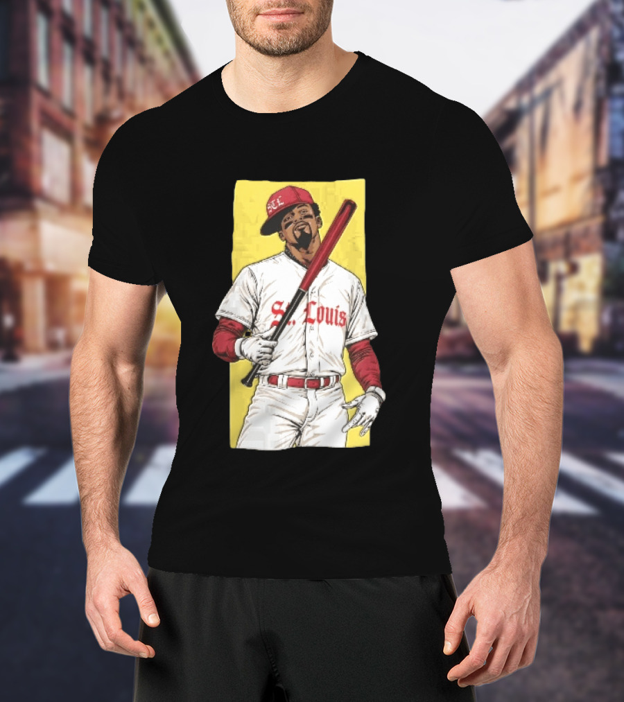 St Louis Cardinals STL Baseball Player Caricature With Bat T-Shirt