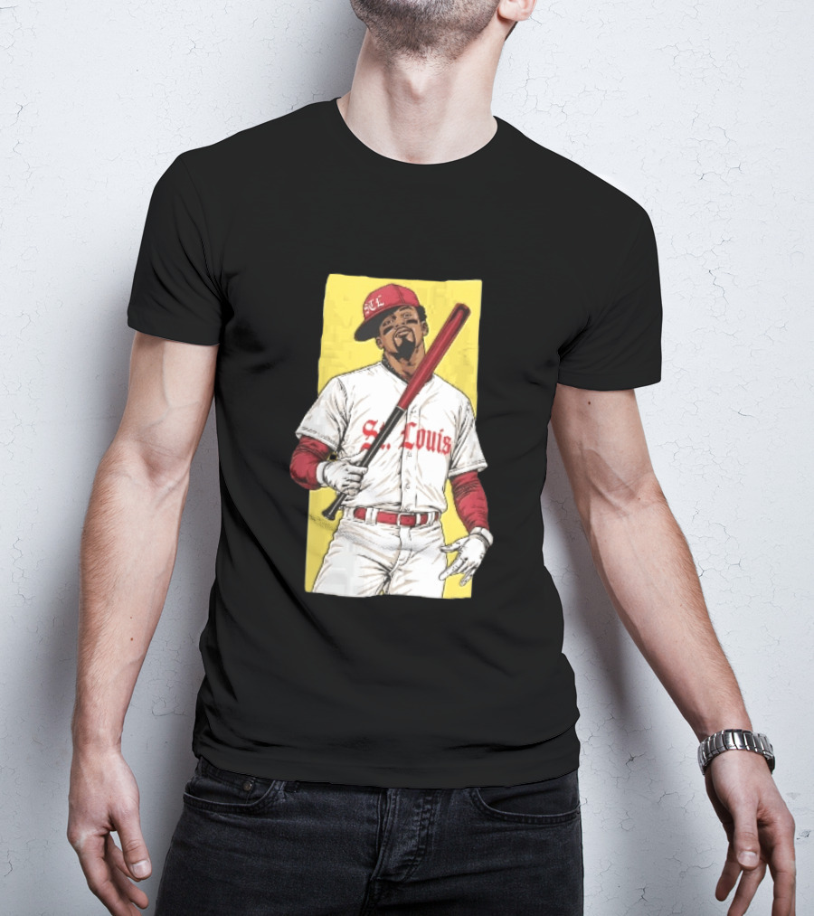 St Louis Cardinals STL Baseball Player Caricature With Bat T-Shirt