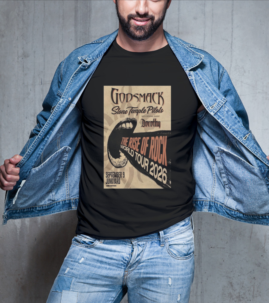 Godsmack Stone Temple Pilots Dorothy Special Guest September 9 Junkyard The Rise Of Rock World Tour 2026 T-Shirt