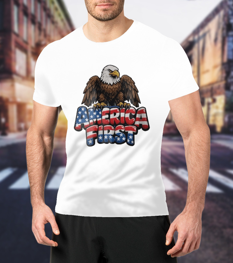America First Bald Eagle Stars Stripes Patriotic T-Shirt