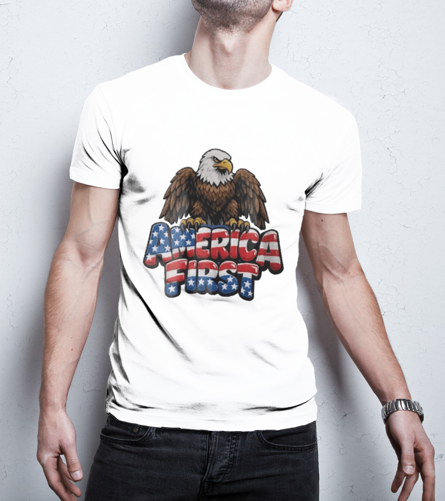 America First Bald Eagle Stars Stripes Patriotic T-Shirt