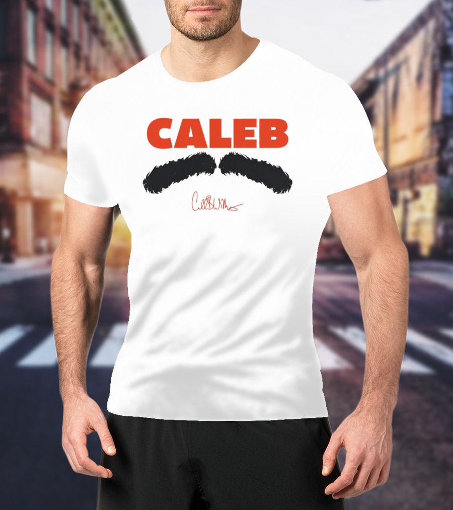 Caleb Mustache Red Text Signature T-Shirt