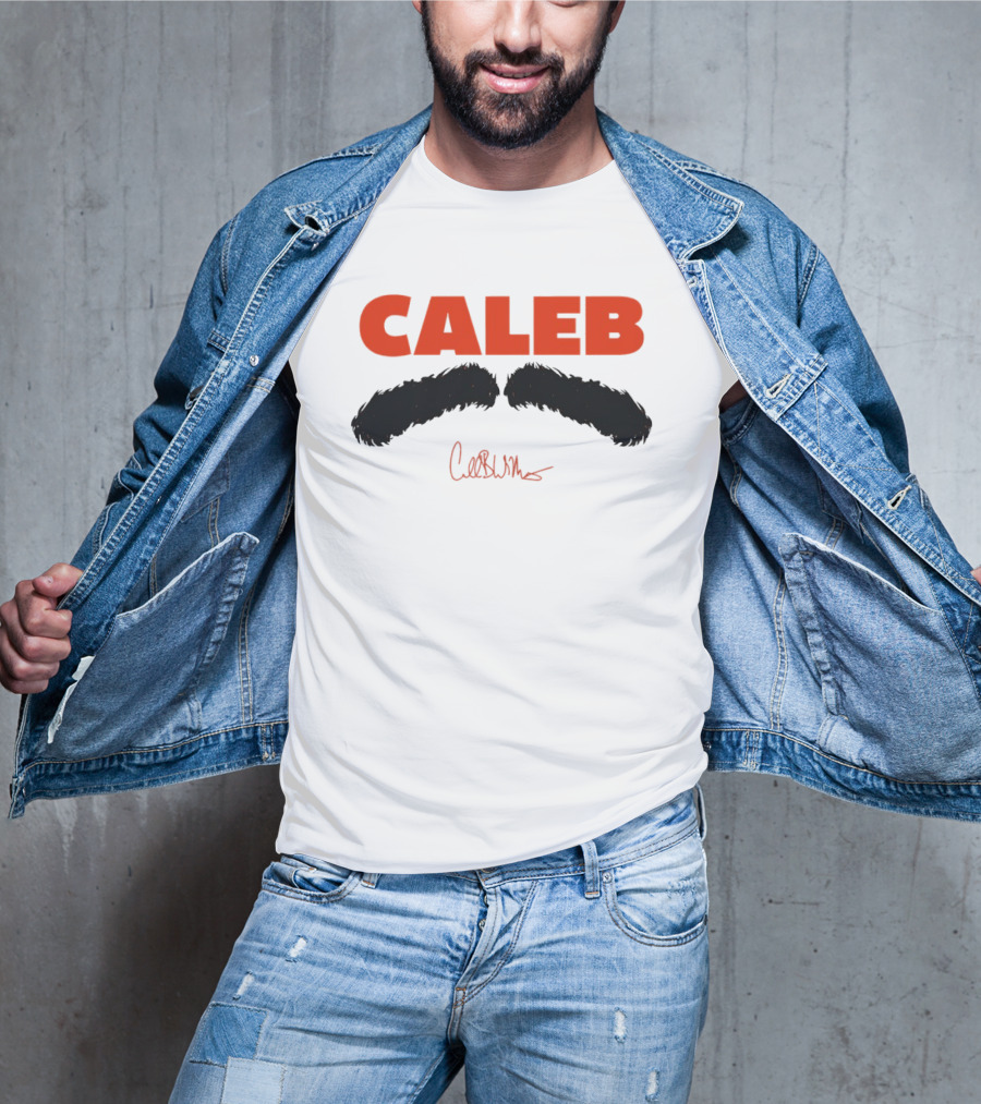 Caleb Mustache Red Text Signature T-Shirt