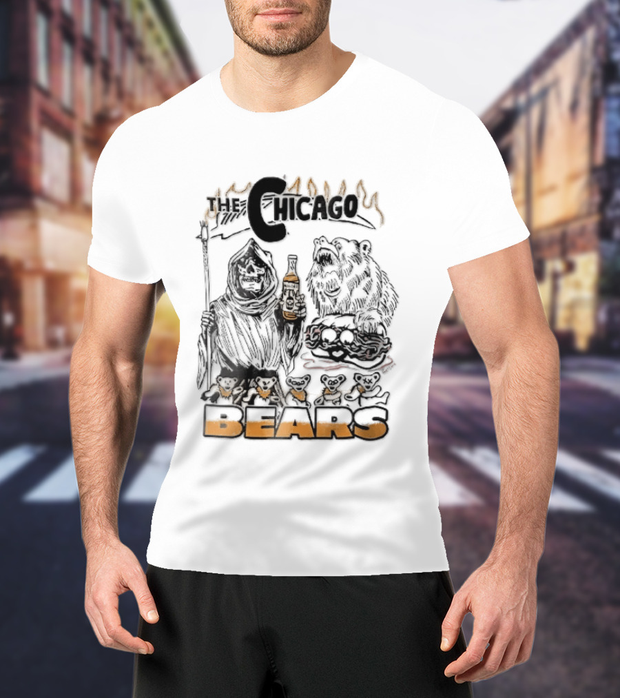 Chicago Bears Malort Grim Reaper Grizzly With Sandwich Line T-Shirt