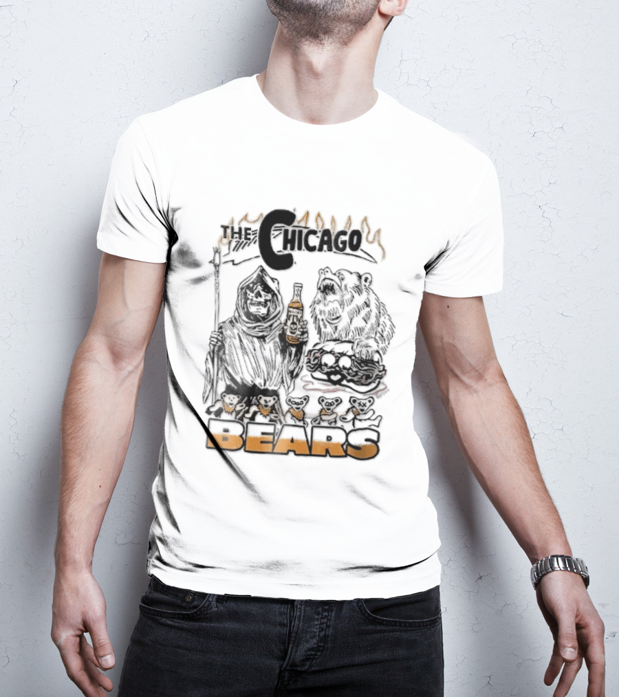 Chicago Bears Malort Grim Reaper Grizzly With Sandwich Line T-Shirt