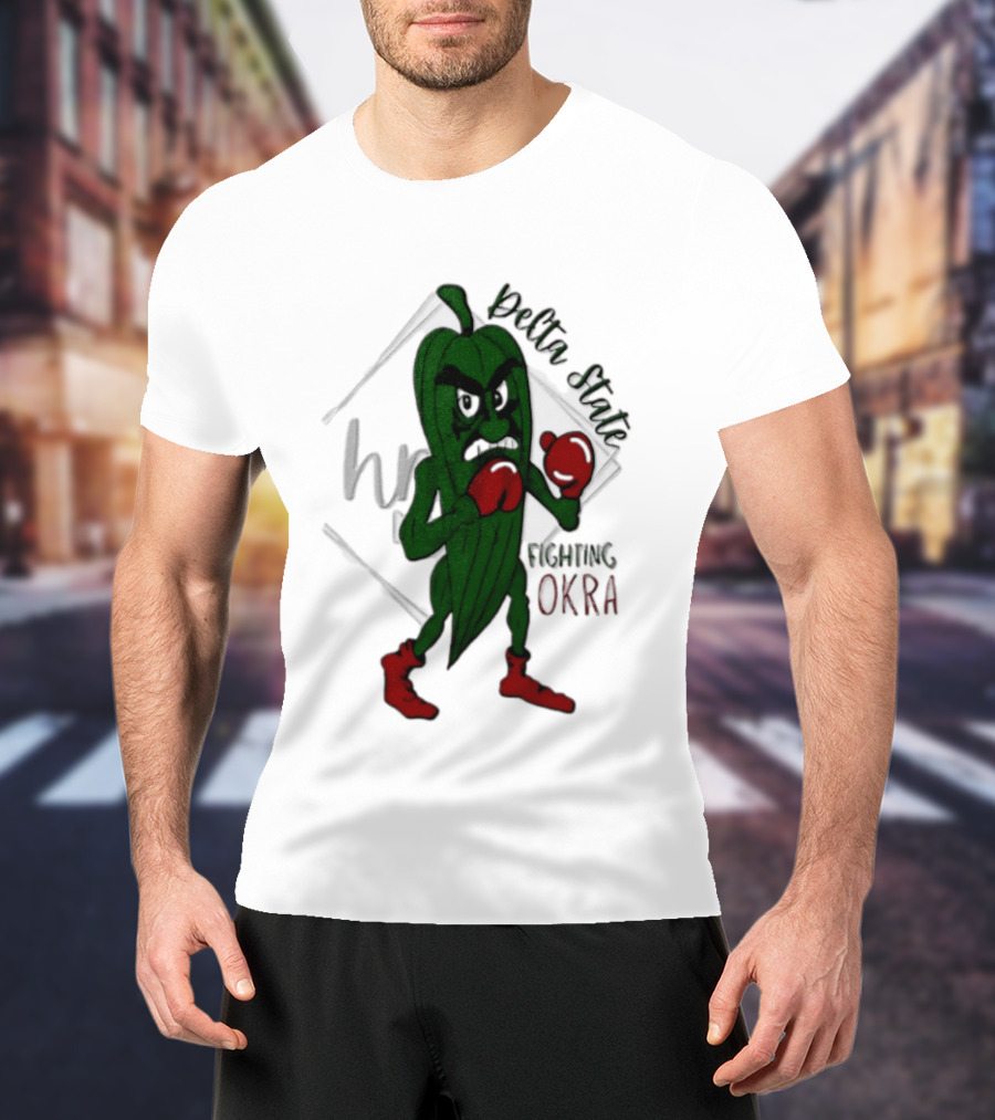 Delta State Fighting Okra Punching Mascot With Boxing Gloves And Boots T-Shirt