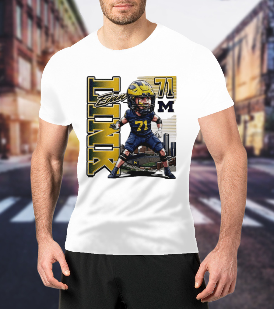 Evan Link 71 Michigan Wolverines Football Caricature T-Shirt