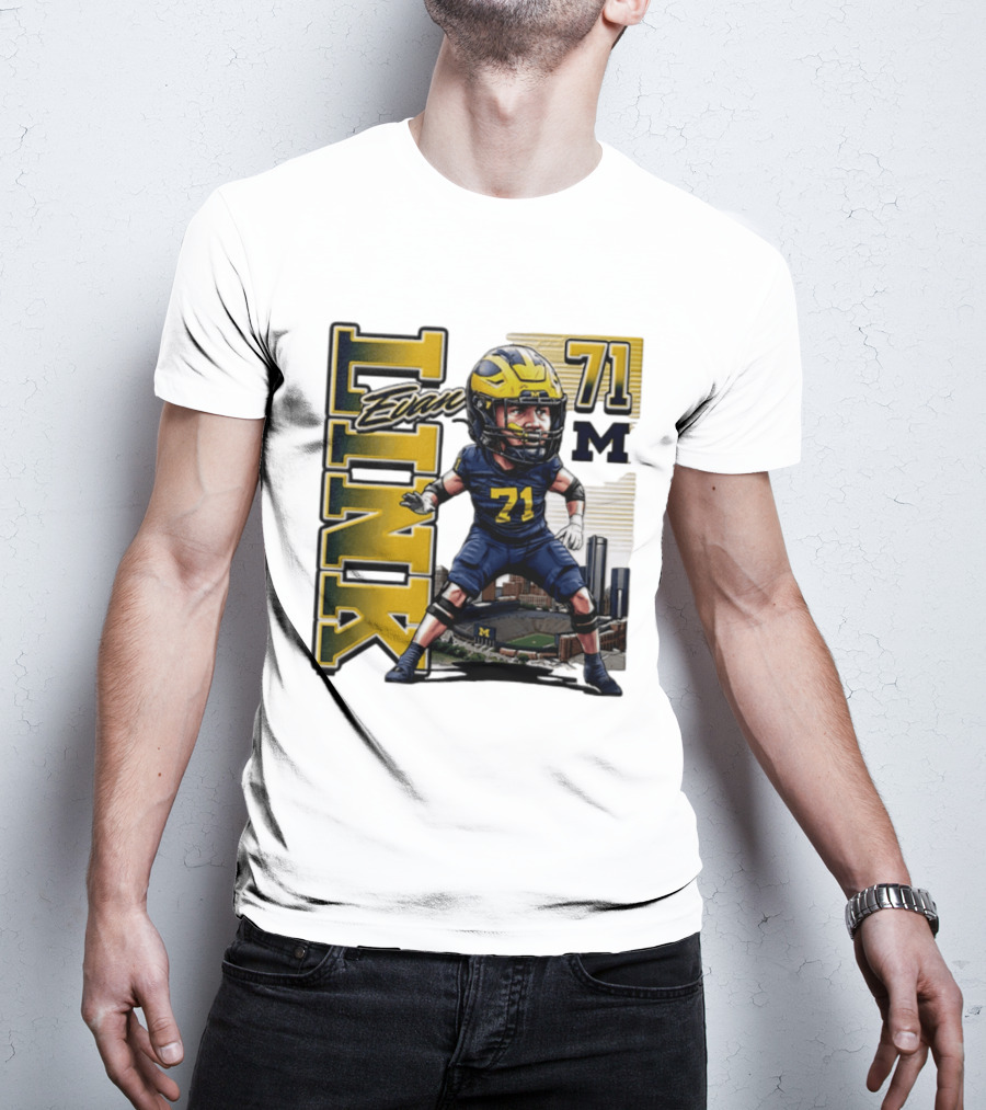 Evan Link 71 Michigan Wolverines Football Caricature T-Shirt