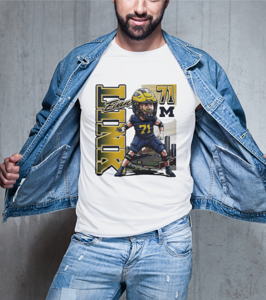 Evan Link 71 Michigan Wolverines Football Caricature T-Shirt