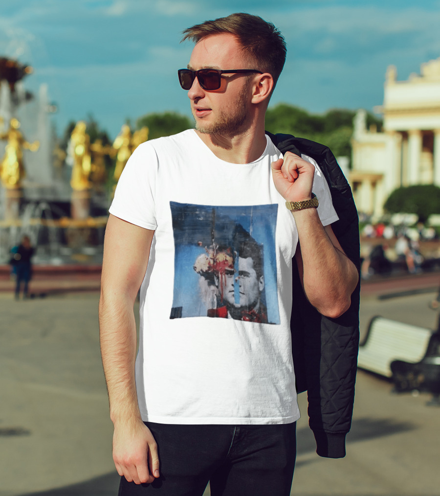 Explosion Face Collage Tower Crew Neck Short Sleeve T-Shirt