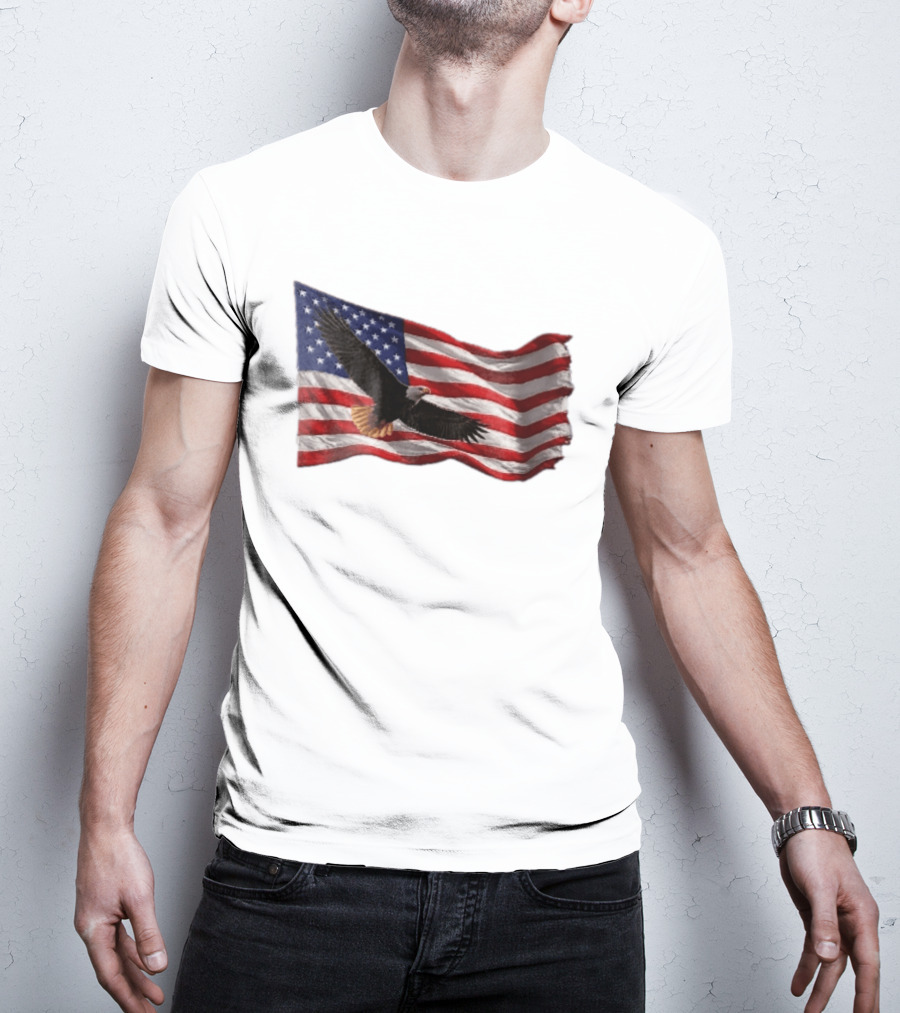 Bald Eagle Soaring Over Distressed American Flag Patriotic T-Shirt