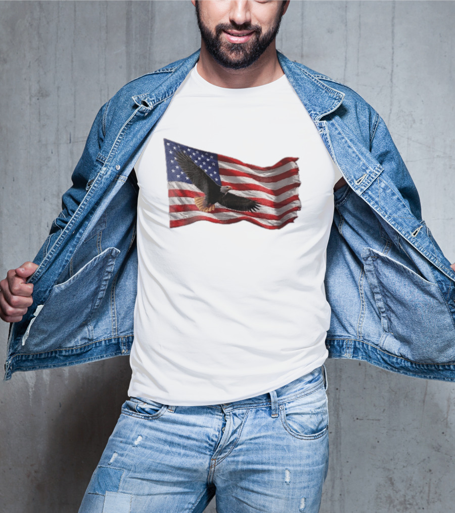 Bald Eagle Soaring Over Distressed American Flag Patriotic T-Shirt