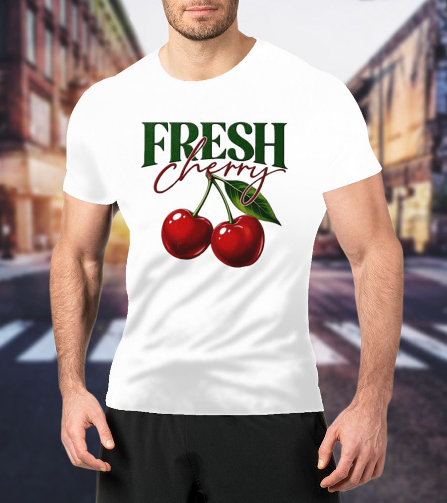 Fresh Cherry Twin Red Fruit And Leaves T-Shirt