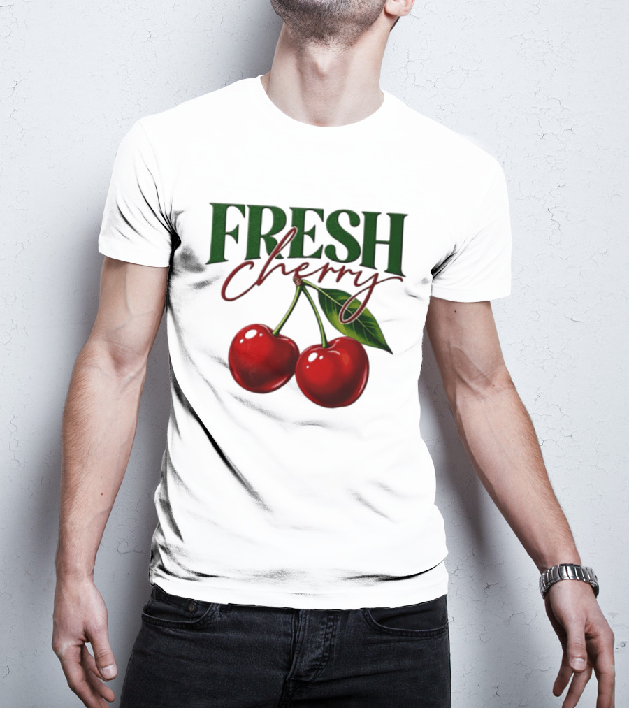 Fresh Cherry Twin Red Fruit And Leaves T-Shirt