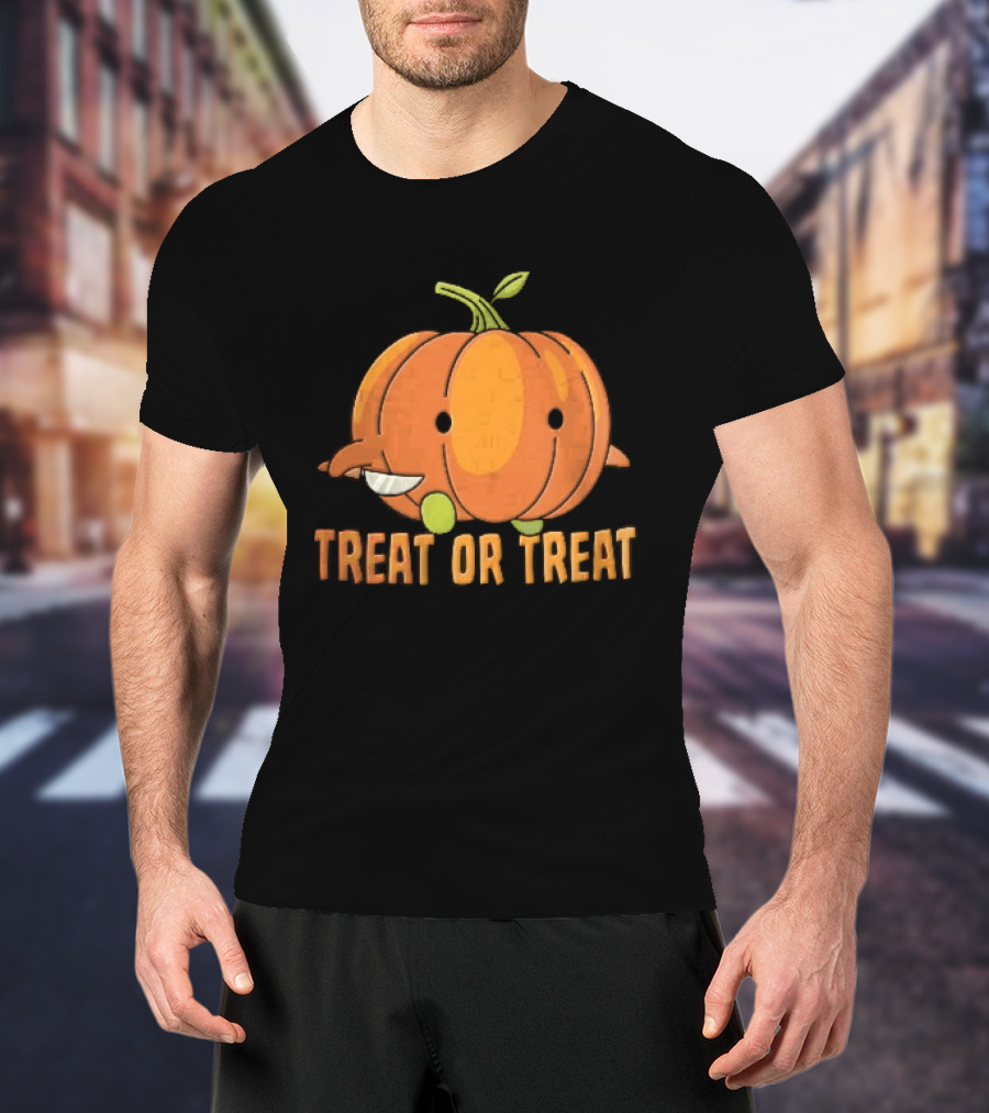 Treat Or Cartoon Pumpkin Holding Small Knife T-Shirt