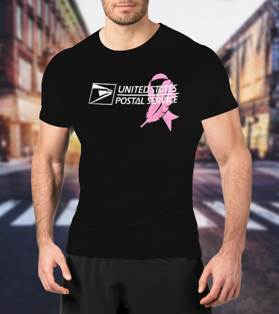 United States Postal Service Pink Breast Cancer Awareness Feather Ribbon T-Shirt