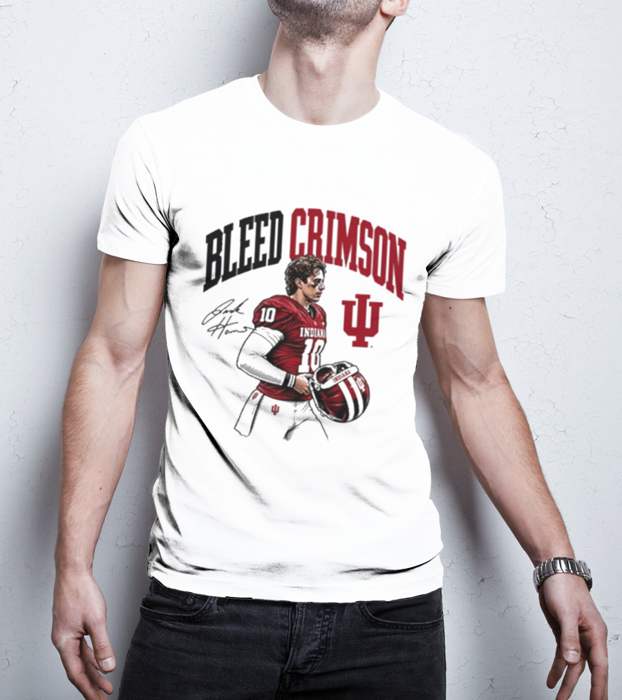 Bleed Crimson IU Football Number 10 Player Signature T-Shirt