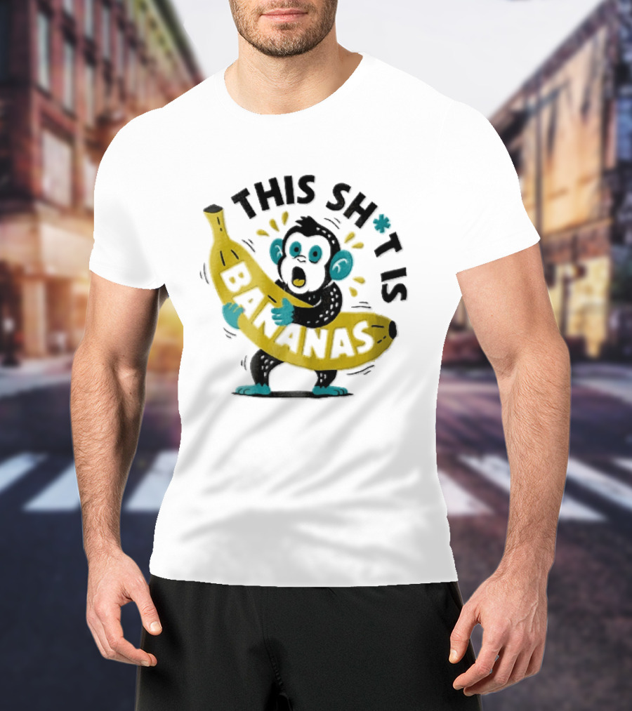 This Shit Is Bananas Surprised Monkey Holding Giant Fruit T-Shirt