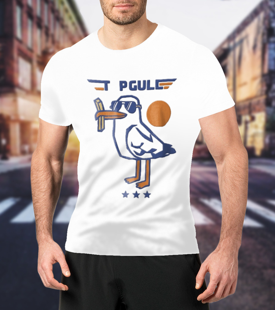 Top Gull Cartoon Seagull Sunglasses French Fries Sun Stars T-Shirt