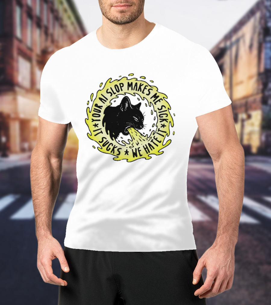 Your AI Slop Makes Me Sick It Sucks We Hate It Cat Vomiting T-Shirt