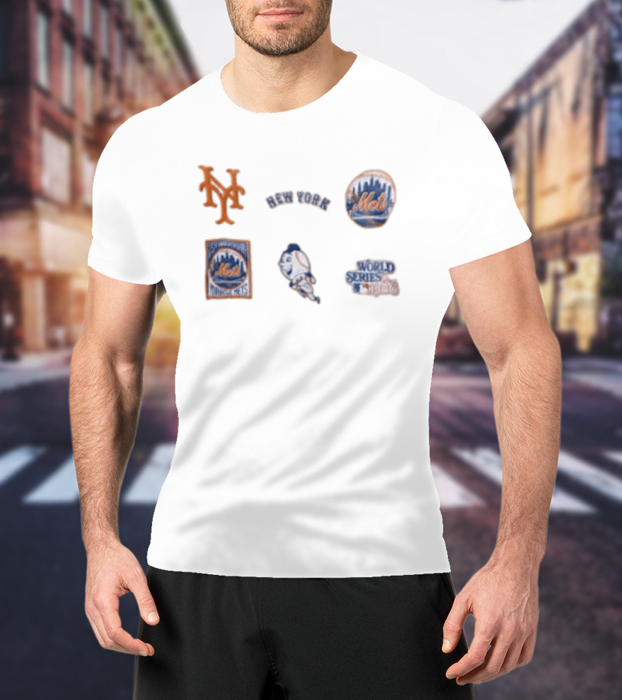 New York Mets 25th Anniversary 1986 World Series Logos T-Shirt