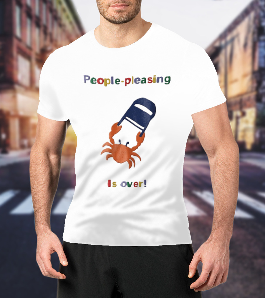 People Pleasing Is Over Orange Crab Throwing Folding Chair Popcompunk Cartoon T-Shirt