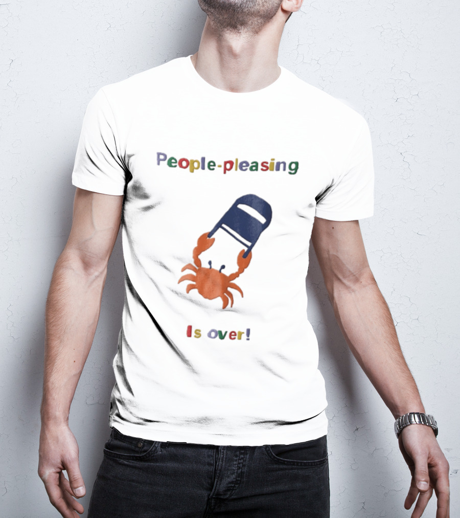People Pleasing Is Over Orange Crab Throwing Folding Chair Popcompunk Cartoon T-Shirt