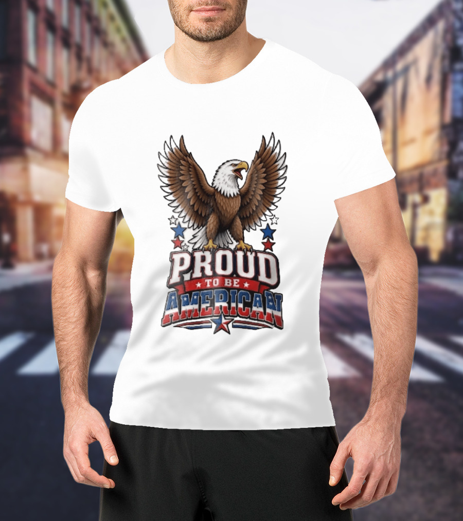 Proud To Be American Bald Eagle Wings Spread Red Blue Stars Patriotic T-Shirt
